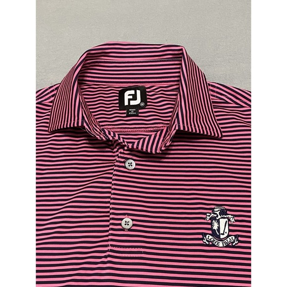 Footjoy Shirt Mens M Pink Stripe Polo Polyester Blue Golf Colorful Bright - Picture 7 of 8